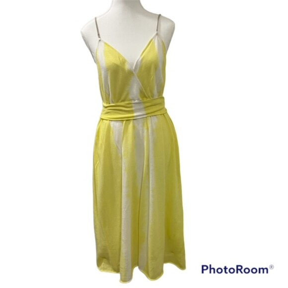 Anthropologie Moth Yellow White Sundress Spaghetti Strapped Midi Dress Sz L - Picture 2 of 12